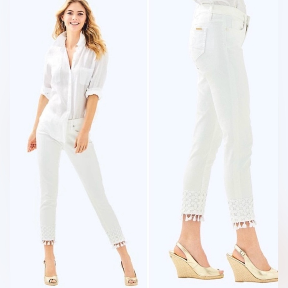 Lilly Pulitzer White south ocean skinny Cropped Jeans. Never worn without tag .